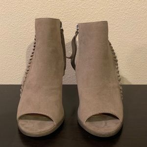 Tan heels with fringe detail